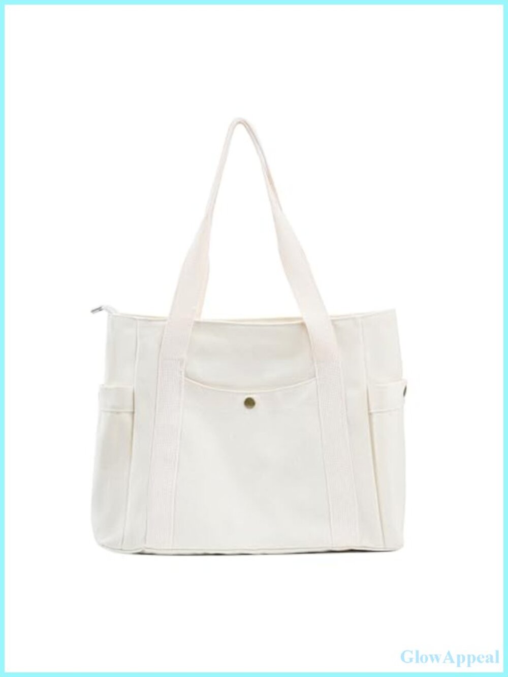 Canvas Tote Bag with Zipper, Multiple Pockets, Travel Work Shopping